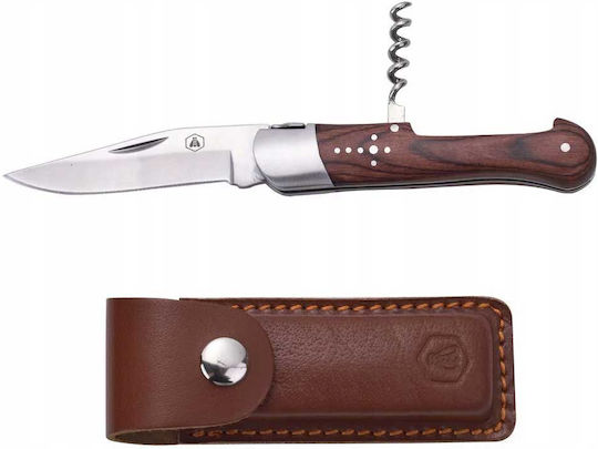 Laguiole Pakka Wood Taschenmesser Braun in Lederhülle