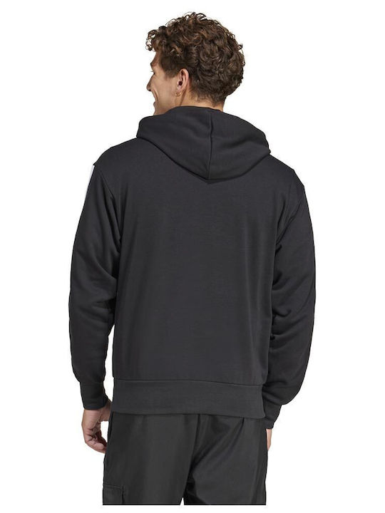 adidas 3-stripes French Terry Φούτερ Μαύρο με Κουκούλα