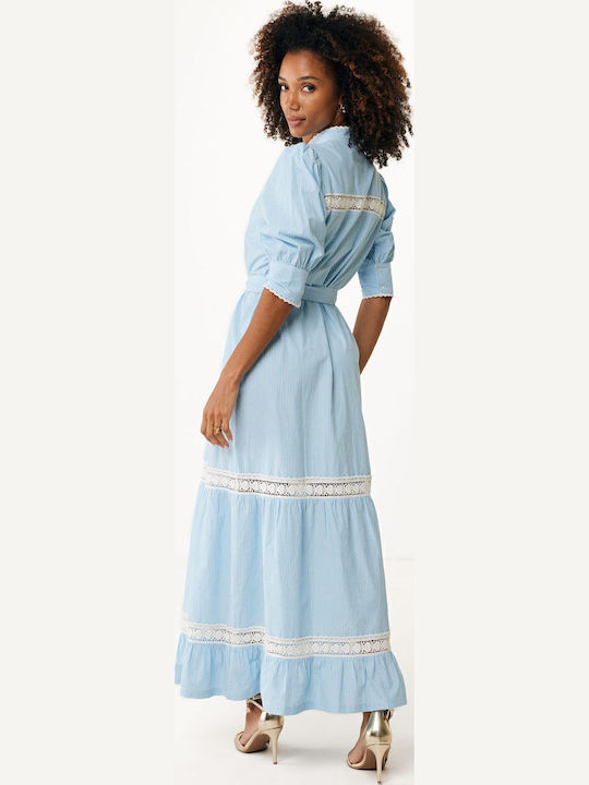 Καλοκαιρινό Maxi Σεμιζιέ Φόρεμα Sea Blue