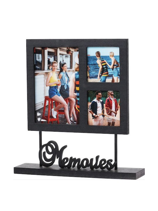 Home&Styling Collection Πολυκορνίζα 3 Θέσεων Ξύλινη με Μαύρο Πλαίσιο