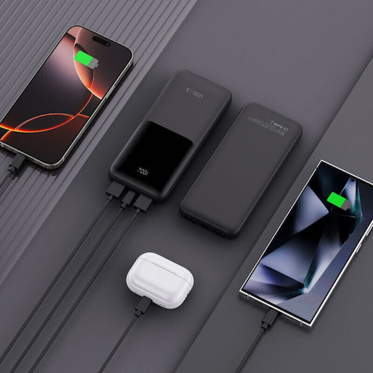 Tech-Protect PB01 Power Bank 10000mAh 22.5W με 2 Θύρες USB-A και Θύρα USB-C Μαύρο