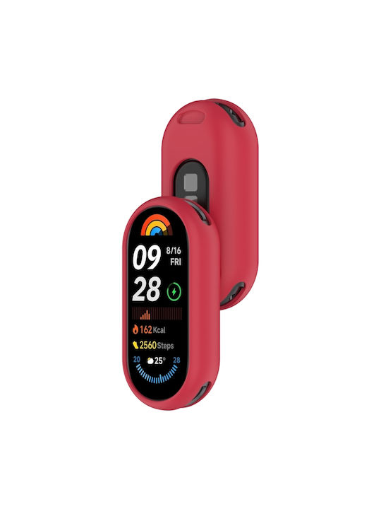 Силиконов предпазен калъф за Xiaomi Mi Band 8 с гланцирана повърхност в розово червено