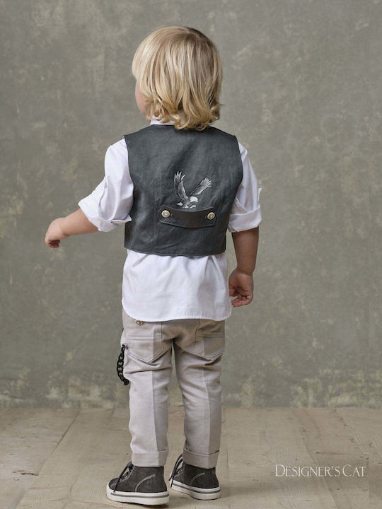 Designer's Cat Boys Baptism Suit with Vest 6pcs Gray