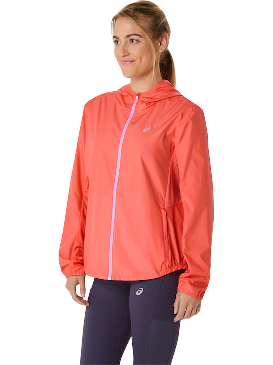 Women's Running Short Sports Jacket Waterproof and Windproof for Winter with Hood Coral