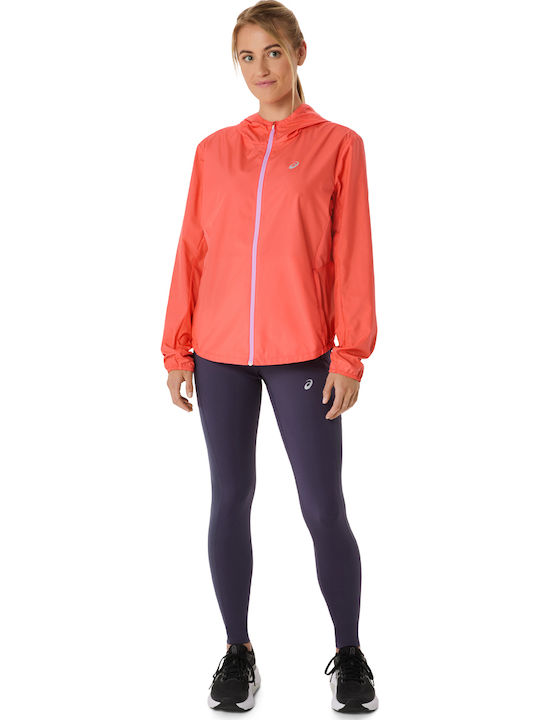 Women's Running Short Sports Jacket Waterproof and Windproof for Winter with Hood Coral