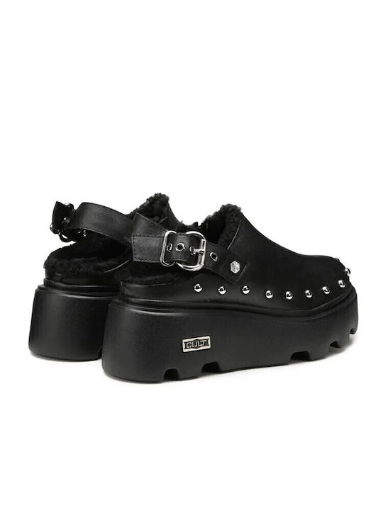Leather Women's Flat Sandals in Black Color