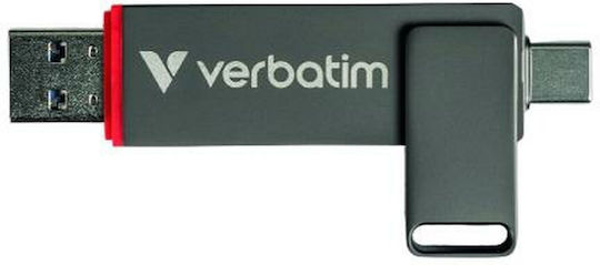 Verbatim Quickstick 128GB USB 2.0 Stick με σύνδεση USB-A & USB-C Γκρι