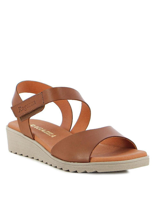 Ragazza Leather Women's Flat Sandals Flatforms in Tabac Brown Color