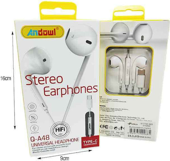 Andowl In-ear Handsfree Ακουστικά με Βύσμα USB-C