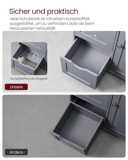 Vasagle 3 Drawers Bathroom Cabinet L29.972xW59.944xH80.01cm Gray