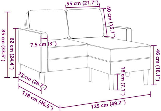 Ъгъл Диван Текстил Тъмно сиво 125x118x85см.