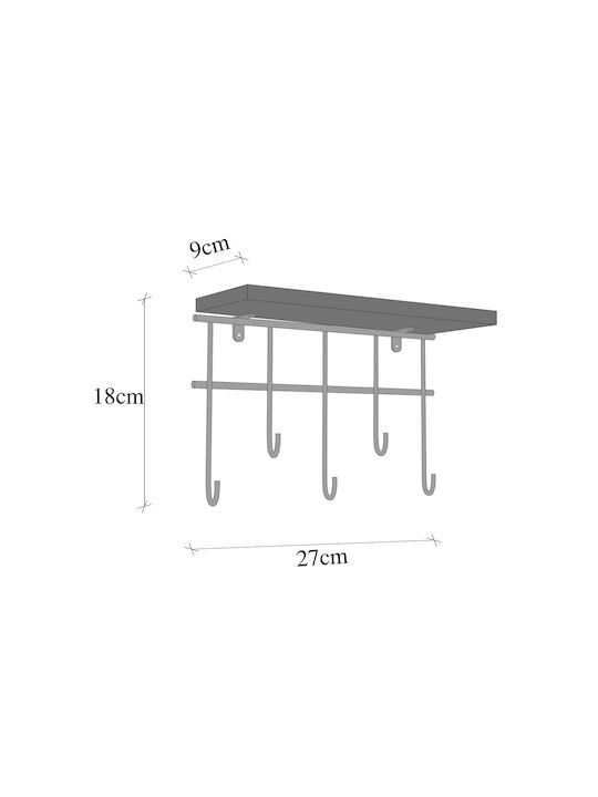 Agățătoare Chei De Perete Din Lemn 5 Compartimente 20x10x27cm