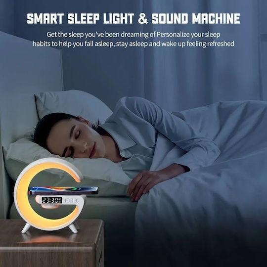 Lampă LED Inteligentă RGB Difuzor Bluetooth Încărcare 15W Ceas Mobil Mașină de Sunet 15x15x5.5cm Albă