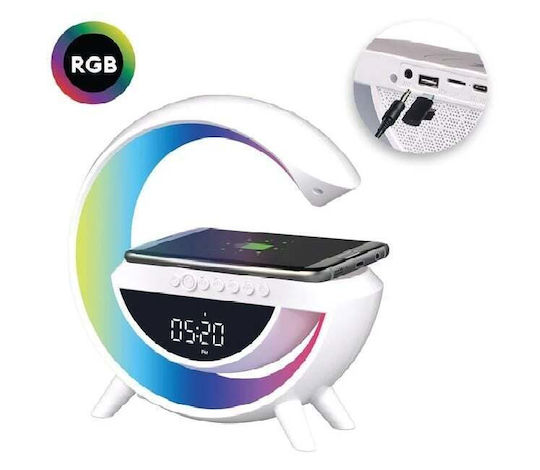 Bec Inteligent 7 Culori Ceas Difuzor Încărcare Wireless Bluetooth RGB 1200mAh 24x9x25 cm Alb