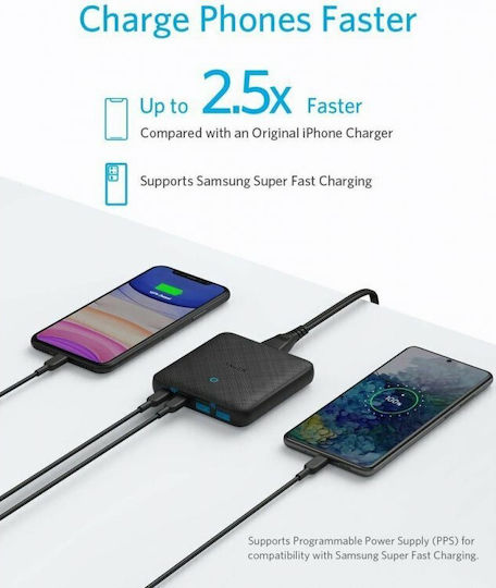 Anker Charging Station with 2 USB-A Ports and 2 USB-C Ports 65W Power Delivery in Black Color (Powerport Atom Iii)