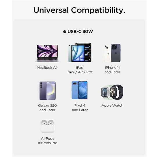 Spigen Charger Without Cable With USB-C Port 30W Quick Charge 3.0 Black (ArcStation Essential)