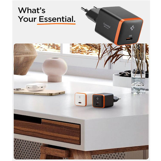 Spigen Charger Without Cable With USB-C Port 30W Quick Charge 3.0 Black (ArcStation Essential)