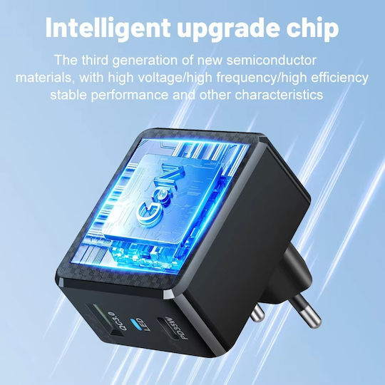 Techsuit Charger Without Cable GaN with USB-A Port and USB-C Port 35W Power Delivery / Quick Charge 3.0 Blacks (CHPD173)
