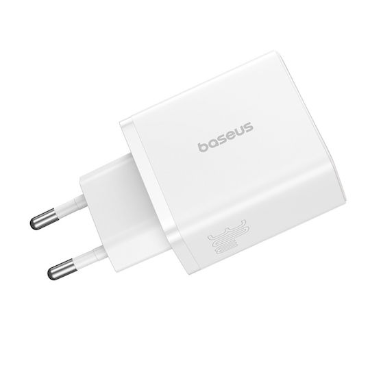 Baseus GaN Wireless Charger with 2 USB-A Output Ports and USB-C Output Port 30W Power Delivery White (Cube Trio)