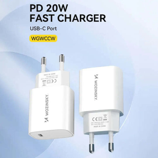 Wozinsky Charger Without Cable with USB-C Port 20W Power Delivery / Quick Charge 3.0 Whites (WGWCCW)