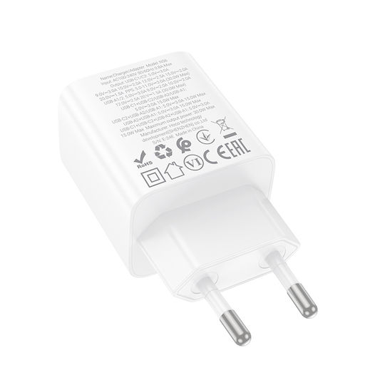Hoco Ladegerät ohne Kabel mit 2 USB-A Anschlüsse und 2 USB-C Anschlüsse 30W Stromlieferung / Schnellaufladung 3.0 Weißs (N56 Fundador)