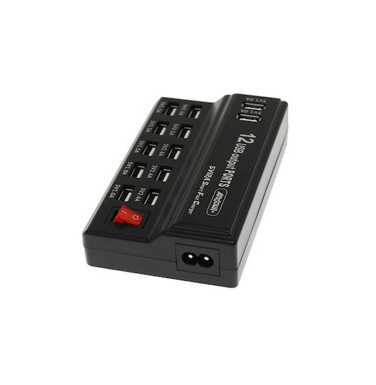 Andowl Βάση Φόρτισης με 10 Θύρες USB-A 60W σε Μαύρο χρώμα (Q-CD10P)