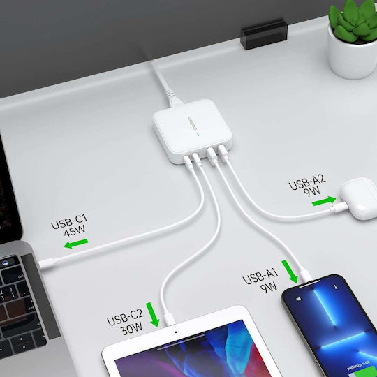 Choetech Choetech GaN Handyladegerät ohne Kabel mit 2 USB-A Ausgangsanschlüsse und 2 USB-C Ausgangsanschlüsse 100W Schnellladetechnologie Quick Charge 3.0 Schwarz