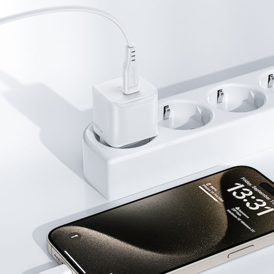 Acefast Φορτιστής GaN με Θύρα USB-C και Καλώδιο USB-C - USB-C 20W Power Delivery / Quick Charge 2.0 / Quick Charge 3.0 / Quick Charge 4+ Λευκός (A73)