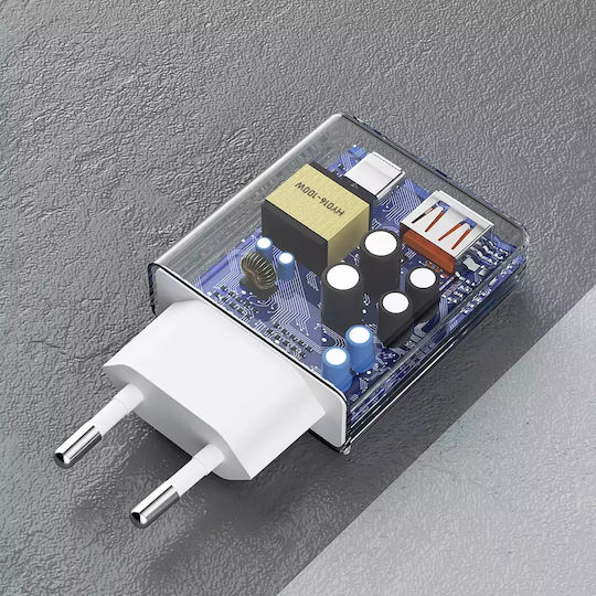 Dudao Φορτιστής Χωρίς Καλώδιο GaN με Θύρα USB-A και Θύρα USB-C 30W Power Delivery / Quick Charge 3.0 Λευκός (A30EU)