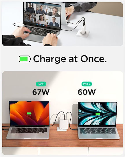 Spigen Φορτιστής Χωρίς Καλώδιο GaN με 2 Θύρες USB-C 140W Power Delivery Λευκός (ArcStation Pro GaN-1402)