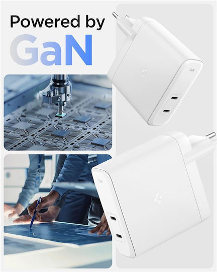 Spigen Φορτιστής Χωρίς Καλώδιο GaN με 2 Θύρες USB-C 140W Power Delivery Λευκός (ArcStation Pro GaN-1402)