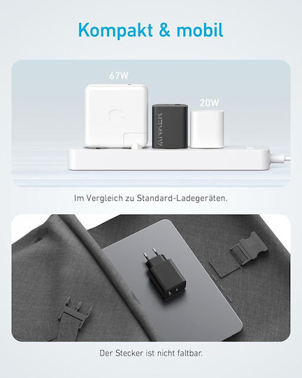 Anker Charger with USB-A Port and USB-C Port and Cable USB-C - USB-C 20W Blacks (B2348311)