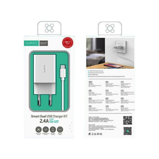Xipin Φορτιστής με 2 Θύρες USB-A και Καλώδιο micro USB Λευκός (EU-10T)