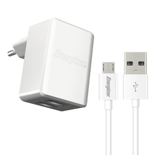 Energizer с 2 USB-A порта и кабел micro USB Бял (ACW2CEUUMC3)