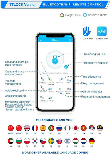 Ηλεκτρονική Κλειδαριά με Σύνδεση Wi-Fi και Bluetooth Ασημί