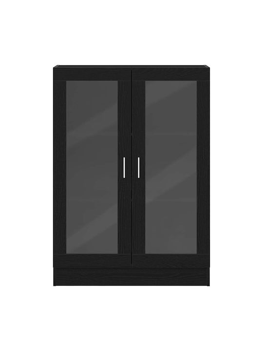 Floor Standing Living Room Display Cabinet made of Particle Board with Windowed Black 82.5x30.5x115cm