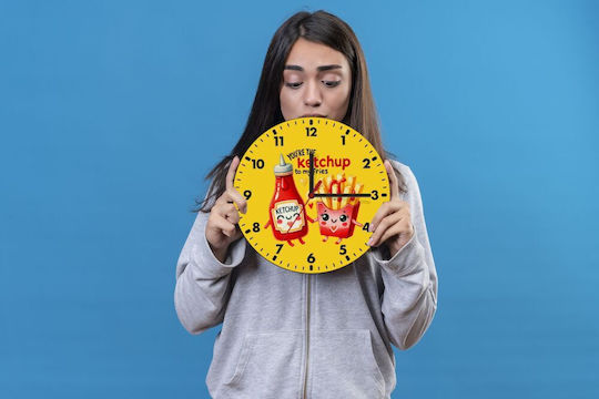 Koupakoupa Ketchup To My Fries Wall Clock Wooden Yellow