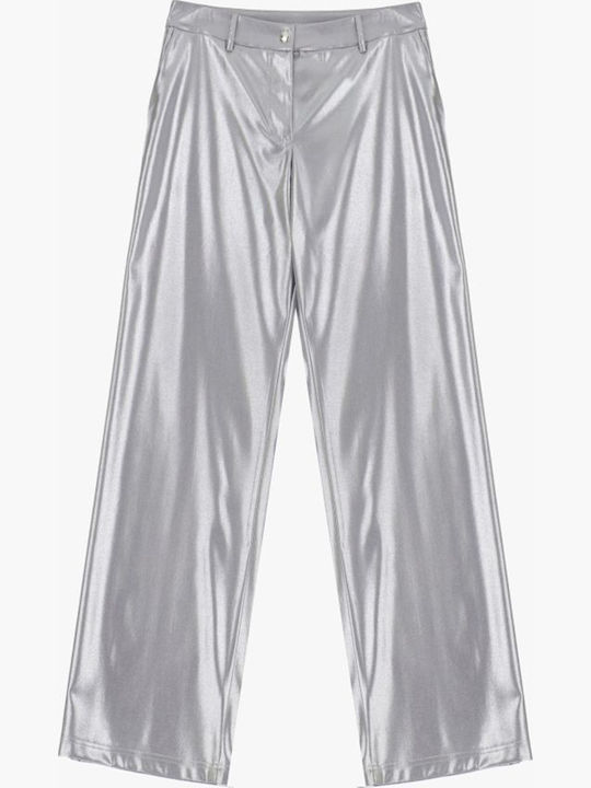 Damen Stoff Hose in Weitem Schnitt Silber