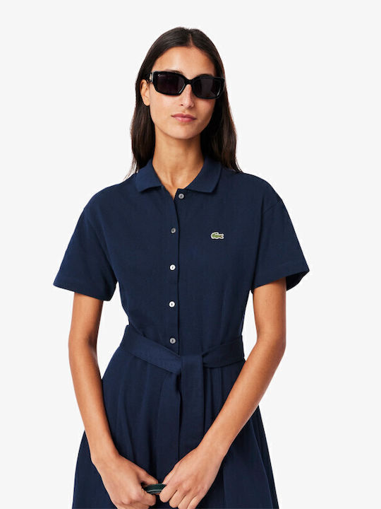 Καλοκαιρινό Midi Σεμιζιέ Φόρεμα Πλεκτό Navy Μπλε