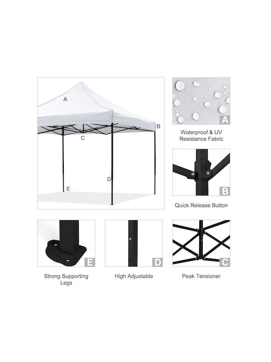 HomeMarkt Πτυσσόμενο Κιόσκι Κήπου Matthew Λευκό 3x3m