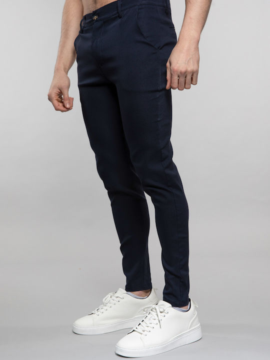 Men's Chino Elastic Slim Fit Trousers Navy Blue