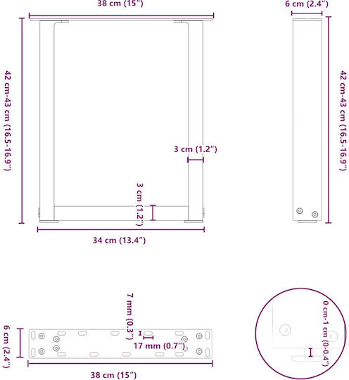 vidaXL Picior Metalic Mobilier 2 Bucăți Potrivit Pentru Masă / Măsuță 38x72cm Alb
