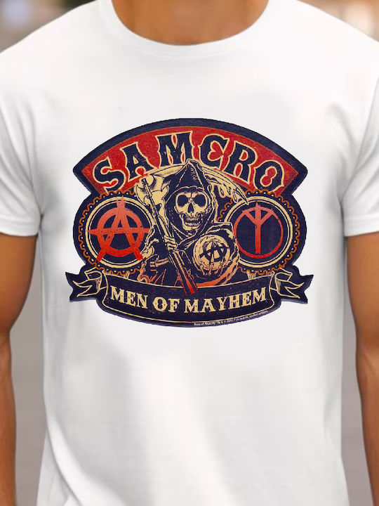 Bluză Tricou Albă Sons Anarchy Samcro Bărbați Mayhem Original Fruit Loom 100% Bumbac Nr.1