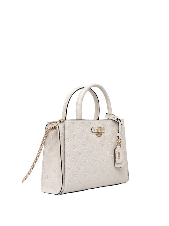 Guess Girlfriend Satchel Peony Δερμάτινη Γυναικεία Τσάντα Ώμου Λευκή