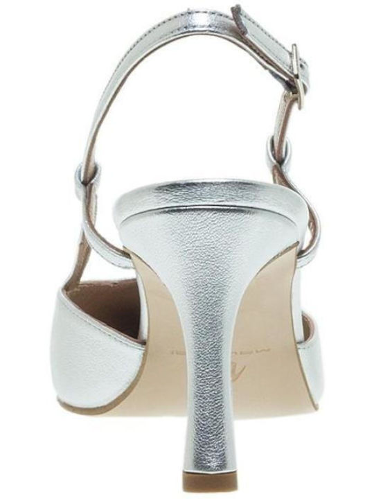 Mourtzi Leather Silver Heels Slingback