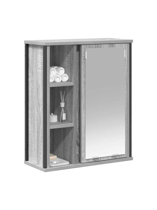 vidaXL Oglindă de Baie din Oțel Inoxidabil cu Raft & Dulap 50x21cm Gri