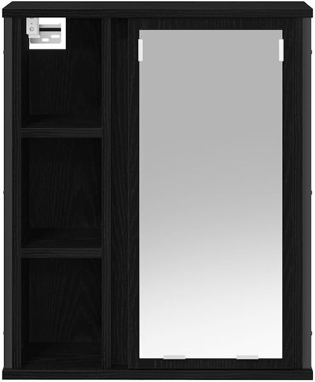 vidaXL Oglindă de Baie din Oțel Inoxidabil cu Raft & Dulap 50x21cm Negru