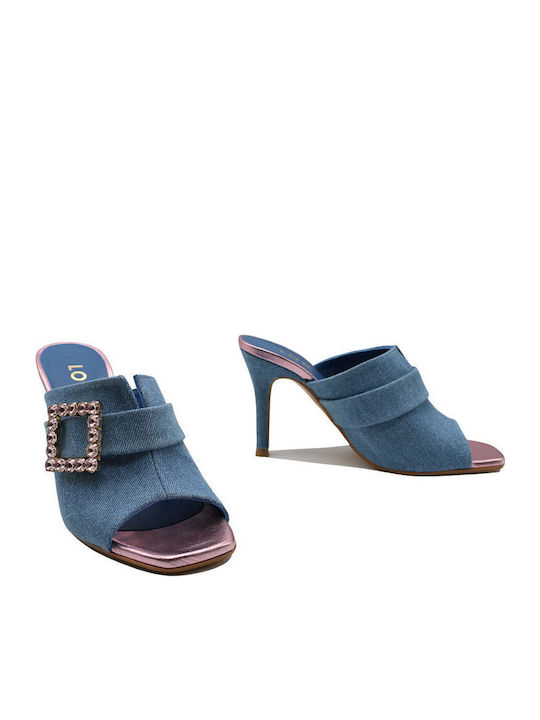 Mules mit Dünn Absatz in Blau Farbe