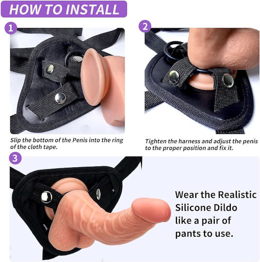 SMD Sentinel, Strap on Harness με Ρεαλιστικό Dildo & Adjustable Waist and Thighs, Brown Ιμάντες Ακινητοποίησης σε Καφέ Χρώμα
