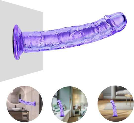 SMD Glass Dildo With Suction Cup Purple 21cm